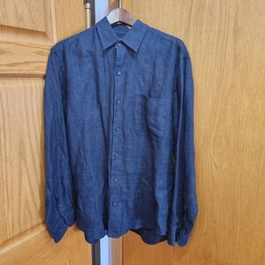 111 State Navy Blue Linen Shirt Long Sleeve Mens In Size Medium